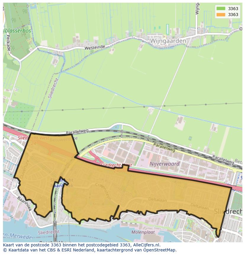 Afbeelding van het postcodegebied 3363 op de kaart.