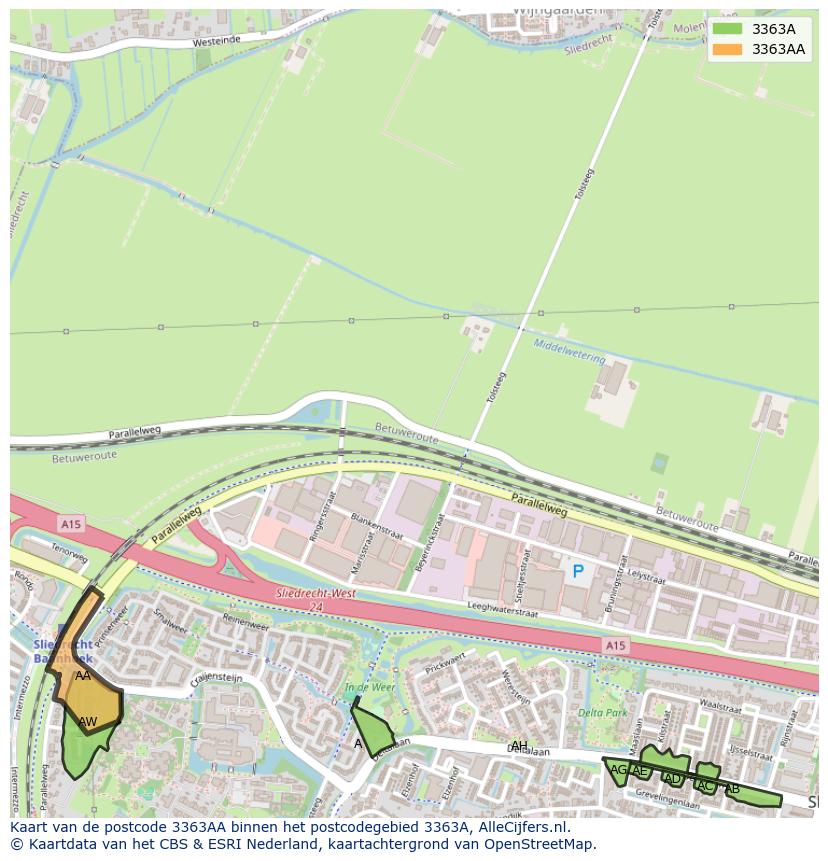 Afbeelding van het postcodegebied 3363 AA op de kaart.