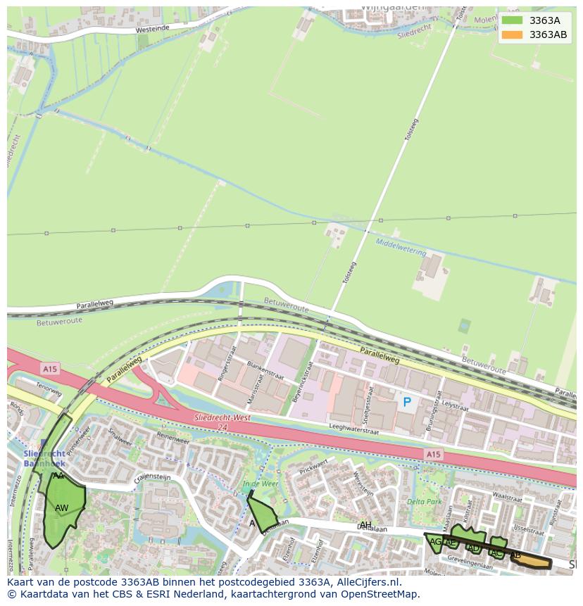 Afbeelding van het postcodegebied 3363 AB op de kaart.
