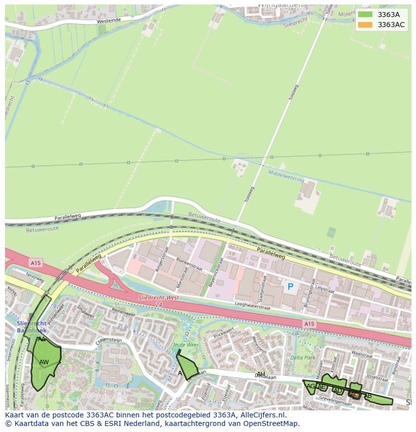 Afbeelding van het postcodegebied 3363 AC op de kaart.