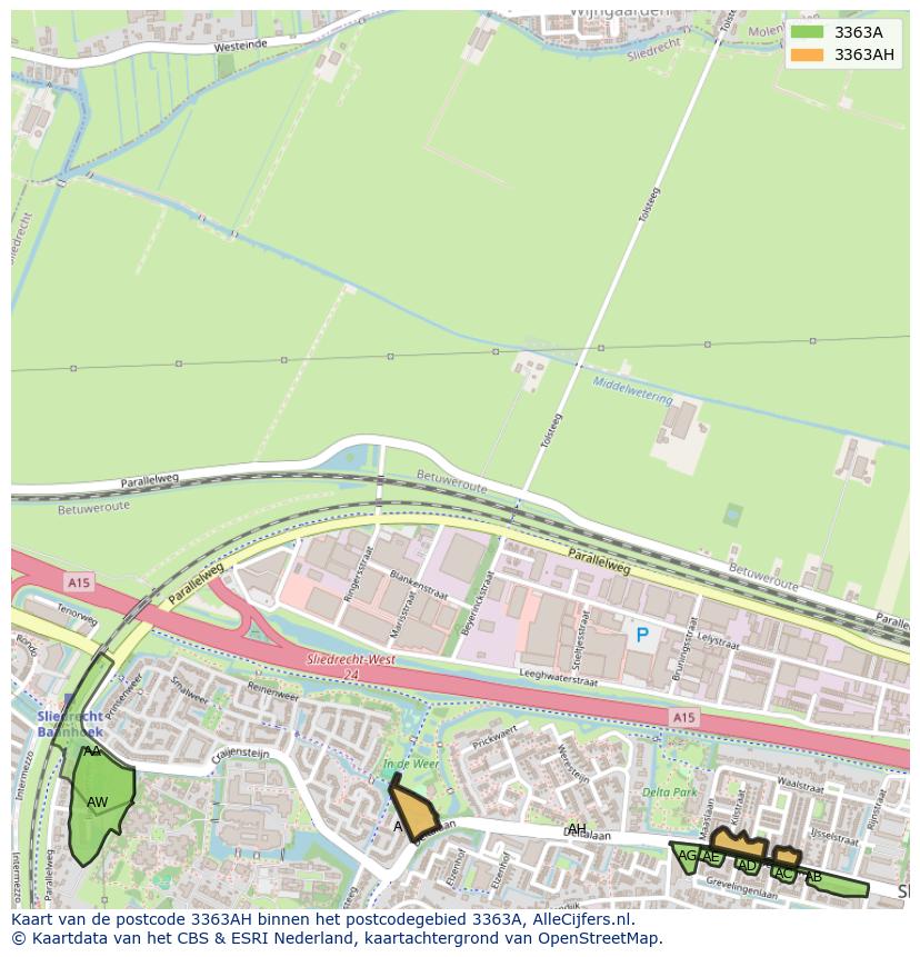 Afbeelding van het postcodegebied 3363 AH op de kaart.