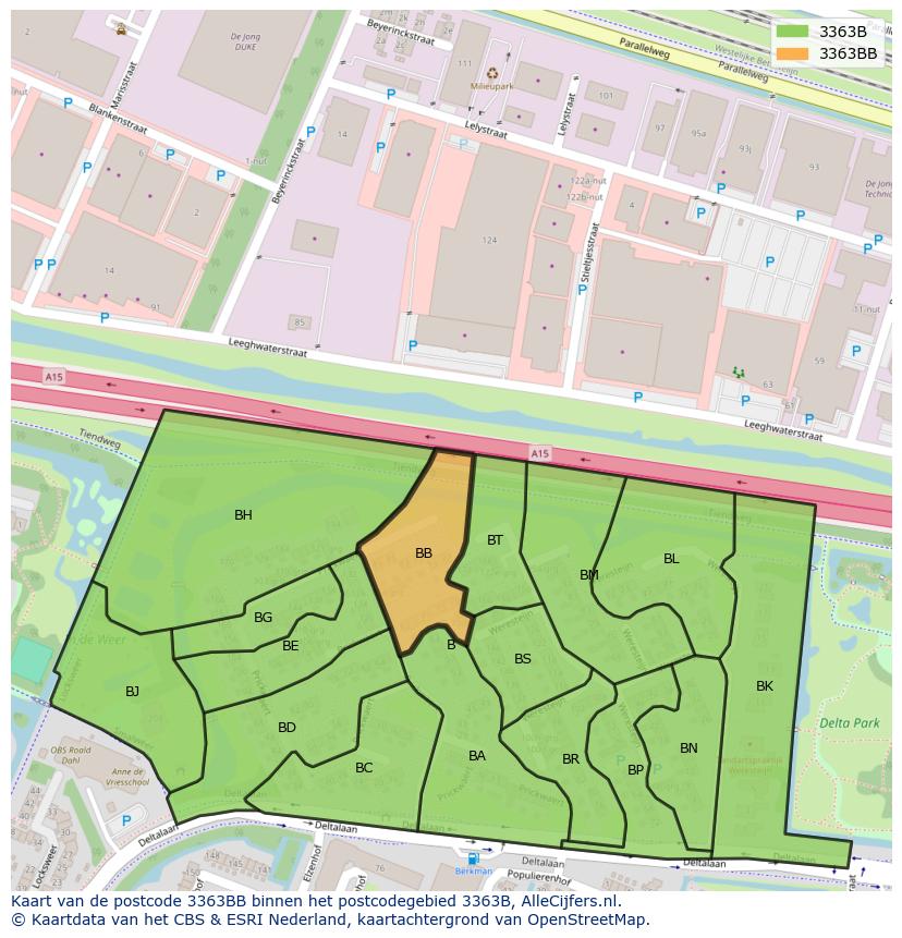 Afbeelding van het postcodegebied 3363 BB op de kaart.