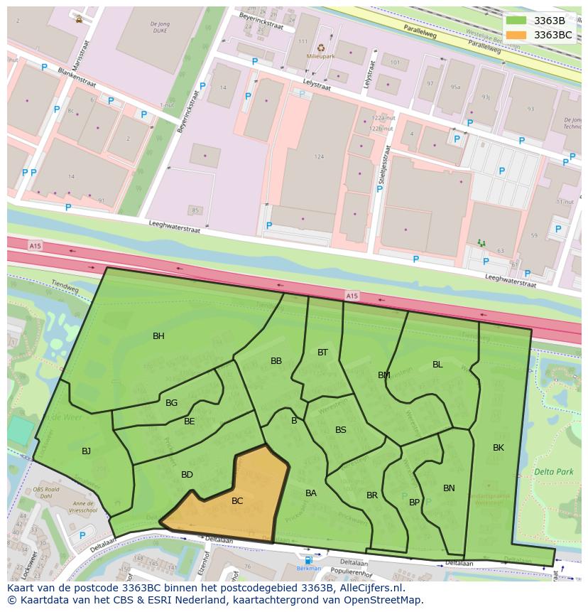 Afbeelding van het postcodegebied 3363 BC op de kaart.
