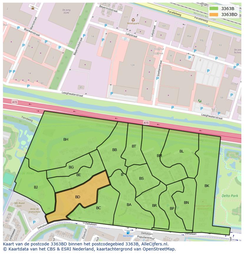 Afbeelding van het postcodegebied 3363 BD op de kaart.