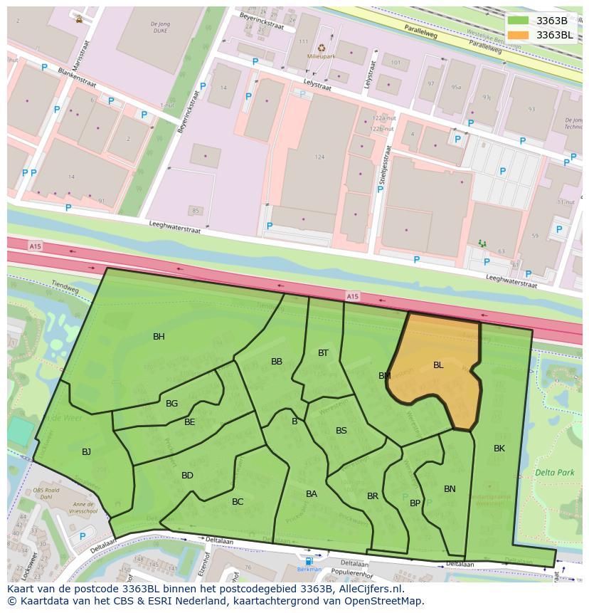 Afbeelding van het postcodegebied 3363 BL op de kaart.
