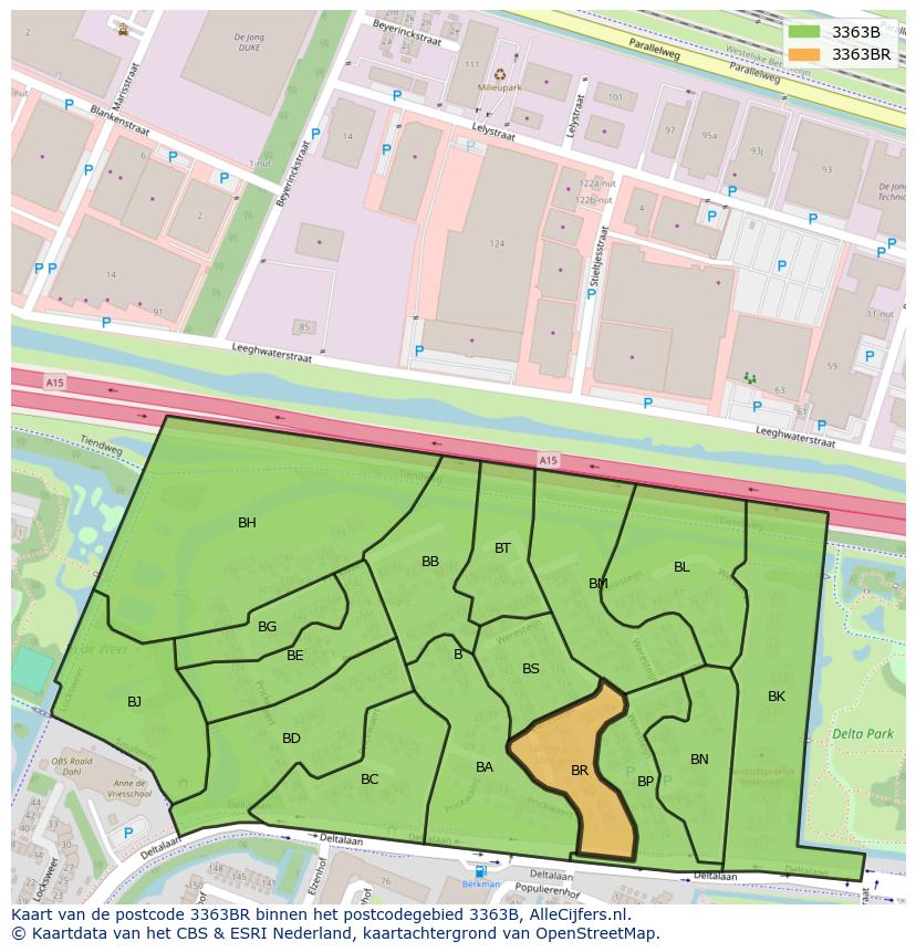 Afbeelding van het postcodegebied 3363 BR op de kaart.