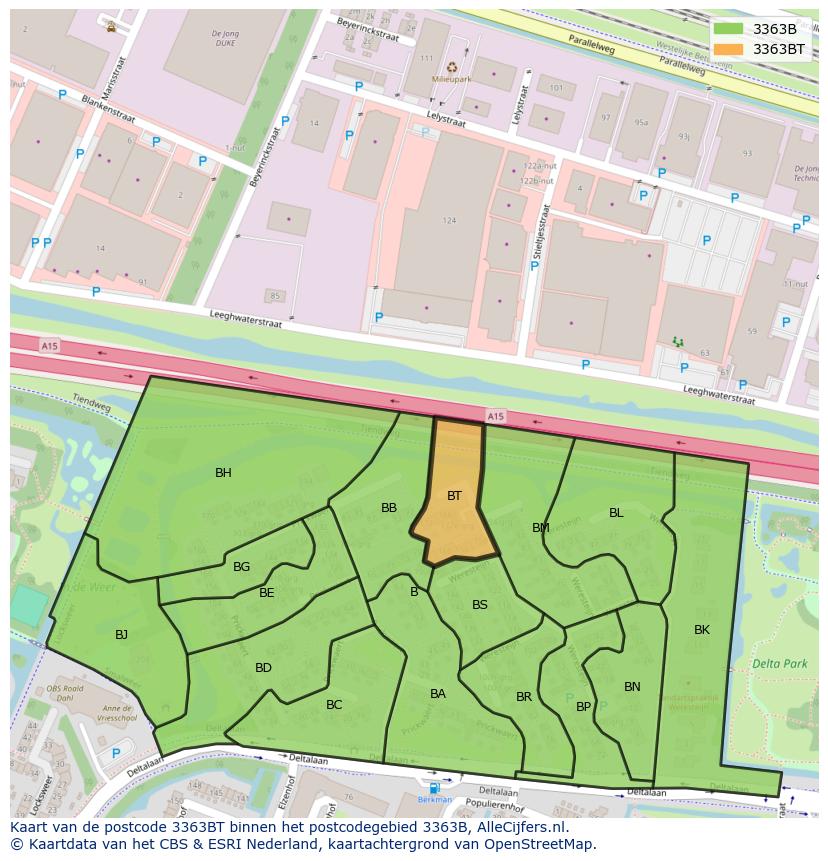 Afbeelding van het postcodegebied 3363 BT op de kaart.