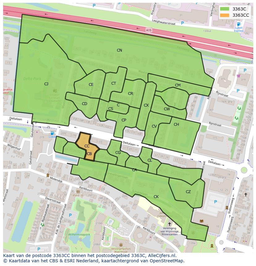 Afbeelding van het postcodegebied 3363 CC op de kaart.