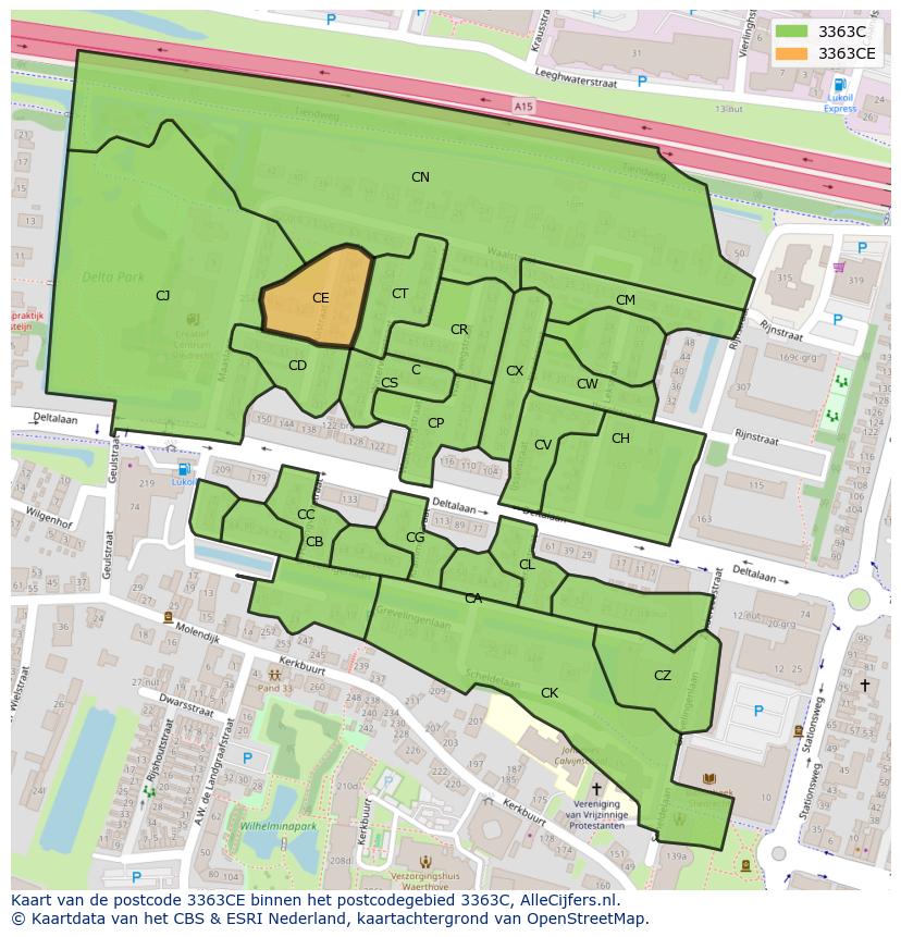 Afbeelding van het postcodegebied 3363 CE op de kaart.