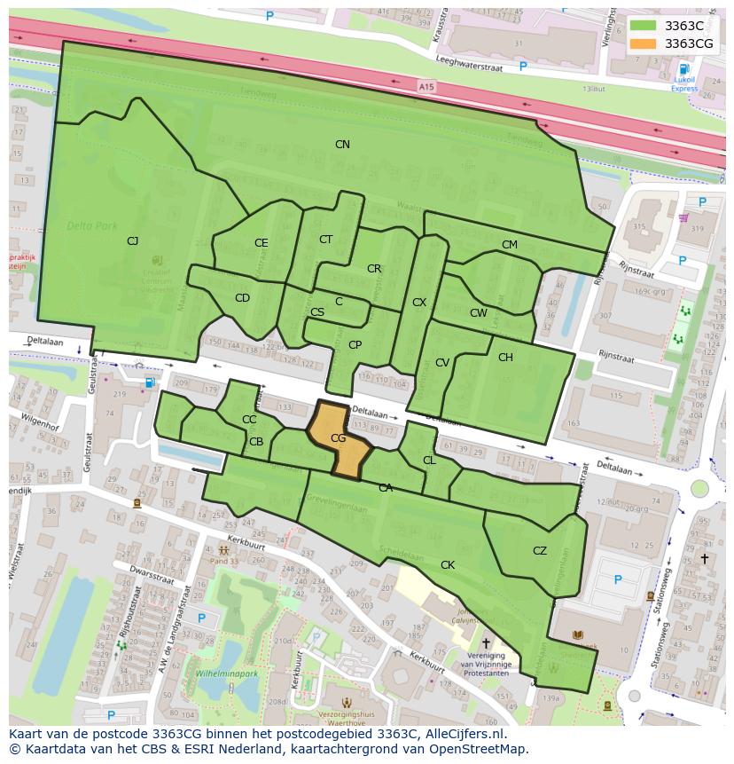 Afbeelding van het postcodegebied 3363 CG op de kaart.