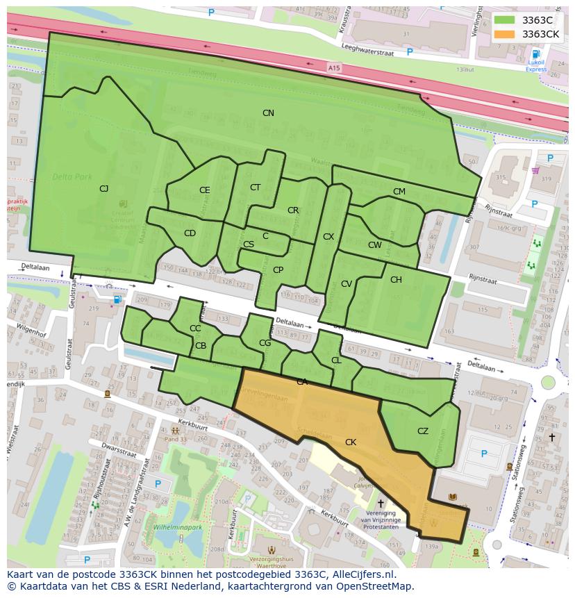 Afbeelding van het postcodegebied 3363 CK op de kaart.