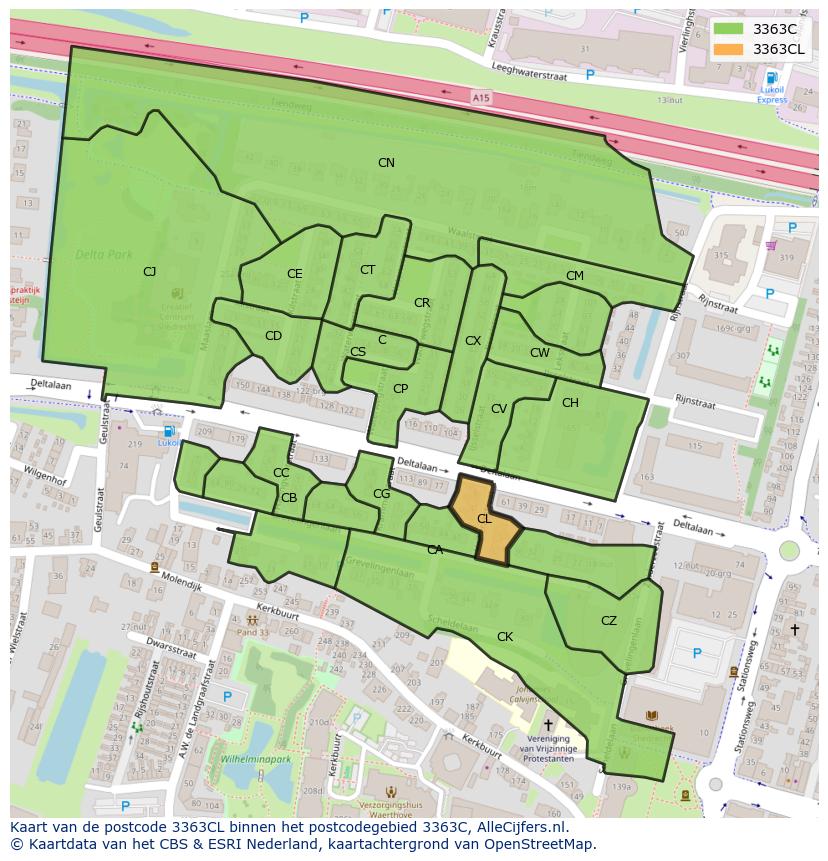 Afbeelding van het postcodegebied 3363 CL op de kaart.