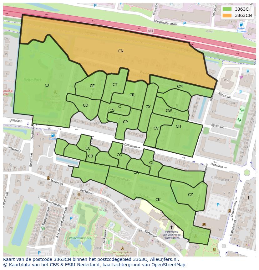 Afbeelding van het postcodegebied 3363 CN op de kaart.