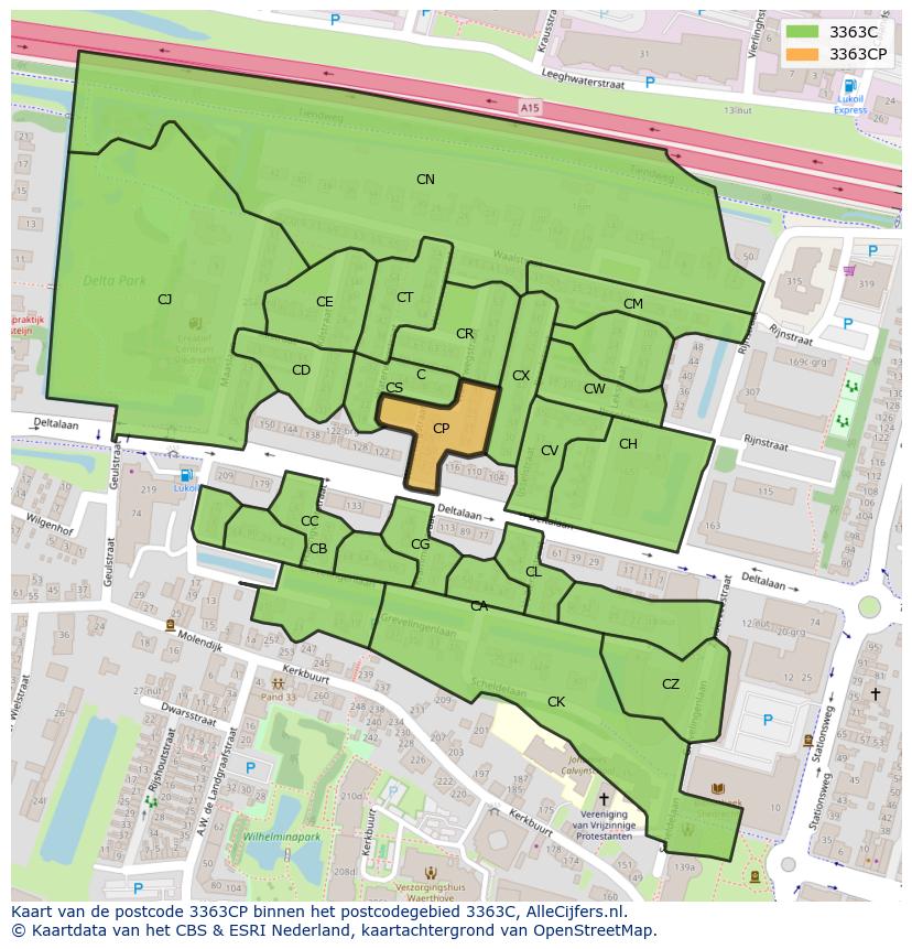 Afbeelding van het postcodegebied 3363 CP op de kaart.