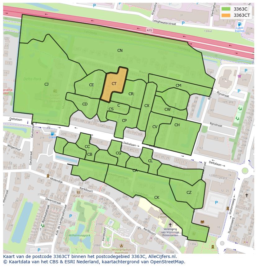 Afbeelding van het postcodegebied 3363 CT op de kaart.