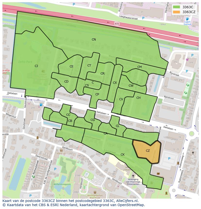 Afbeelding van het postcodegebied 3363 CZ op de kaart.