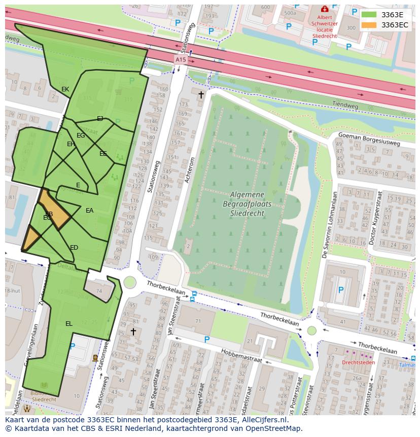 Afbeelding van het postcodegebied 3363 EC op de kaart.