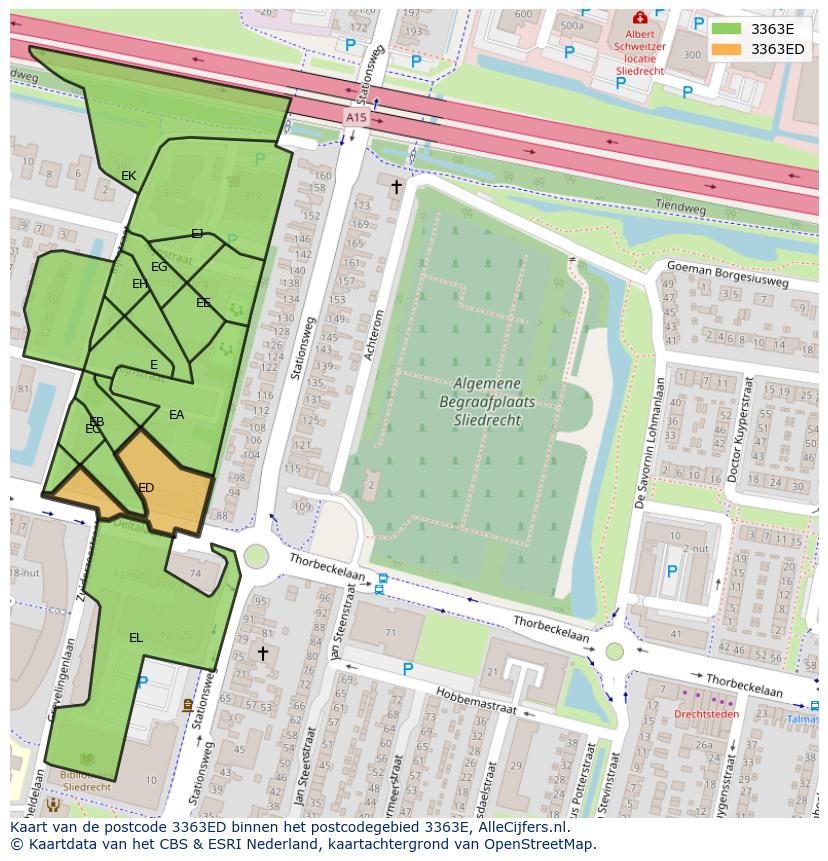 Afbeelding van het postcodegebied 3363 ED op de kaart.