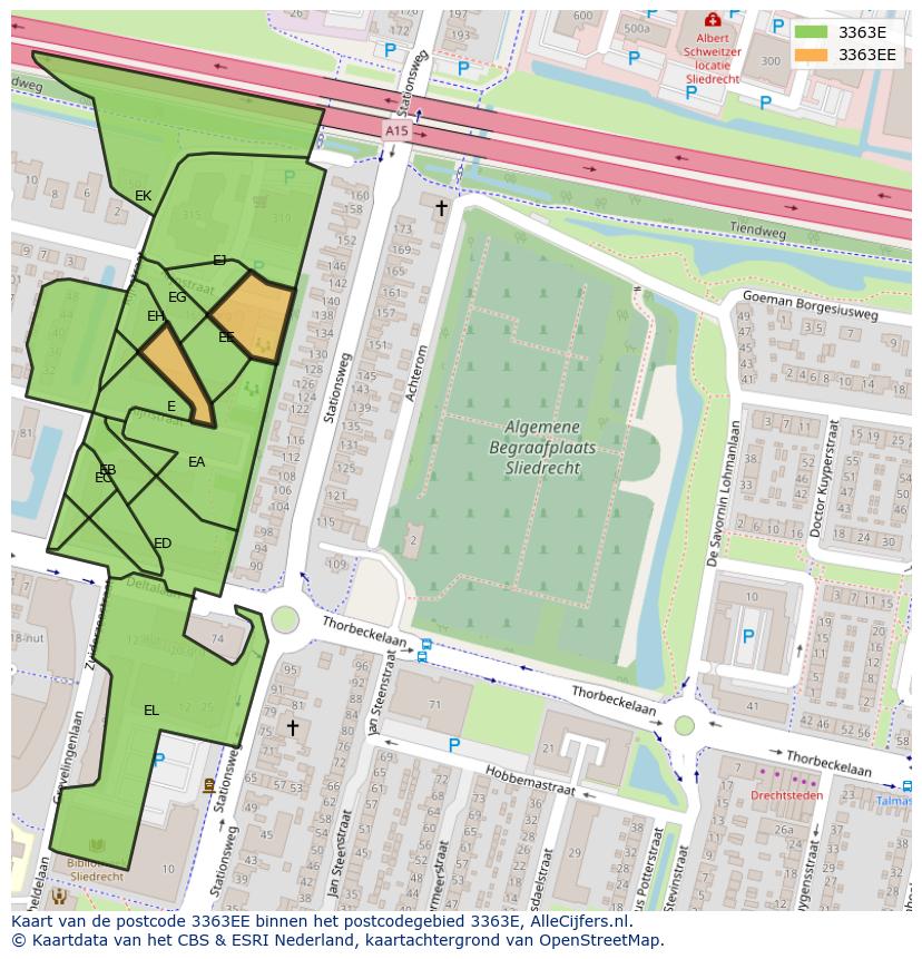 Afbeelding van het postcodegebied 3363 EE op de kaart.