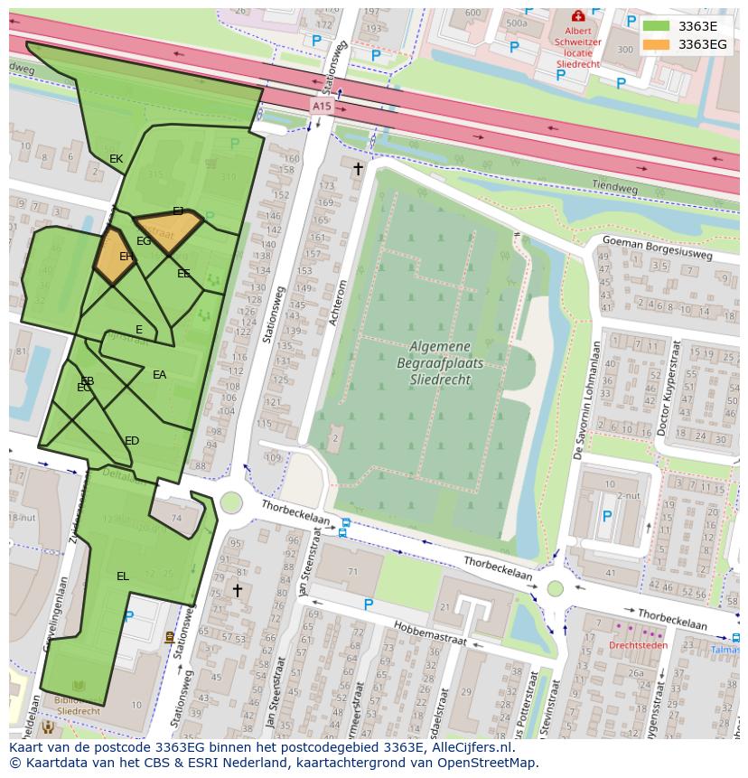 Afbeelding van het postcodegebied 3363 EG op de kaart.