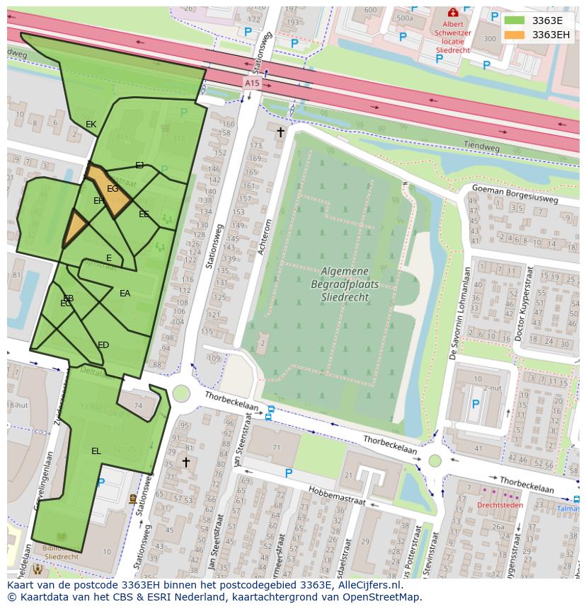 Afbeelding van het postcodegebied 3363 EH op de kaart.