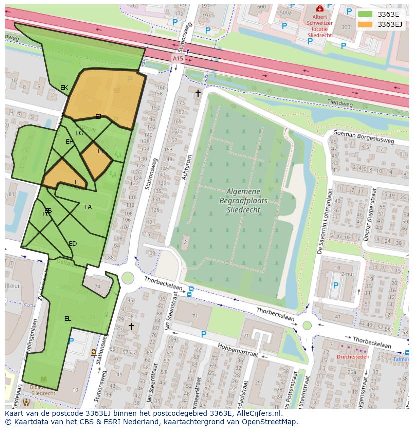 Afbeelding van het postcodegebied 3363 EJ op de kaart.