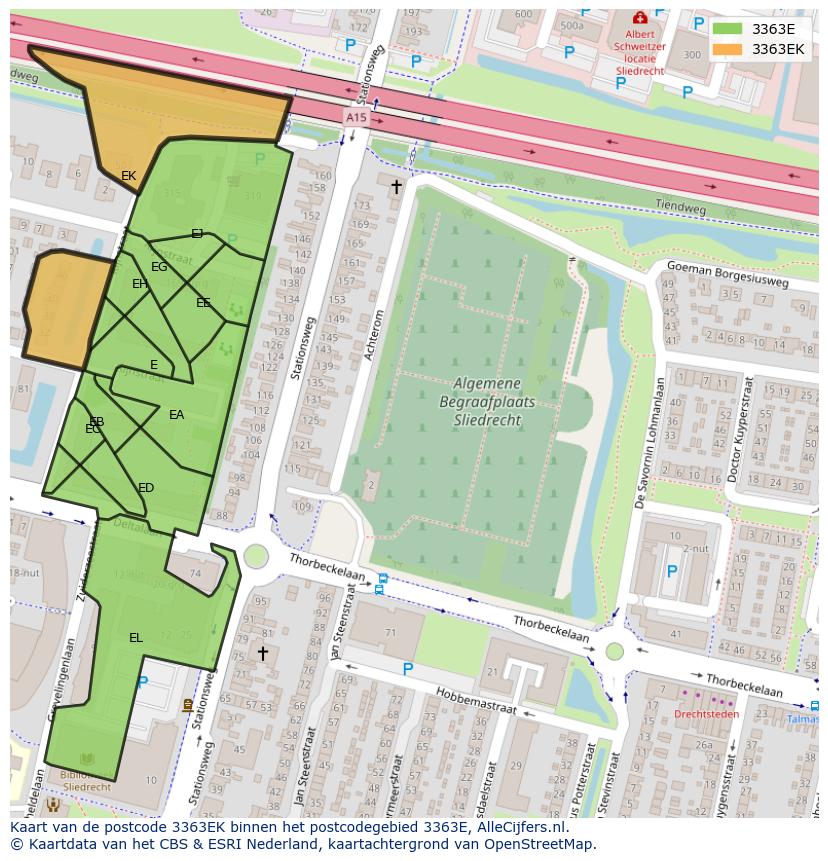 Afbeelding van het postcodegebied 3363 EK op de kaart.