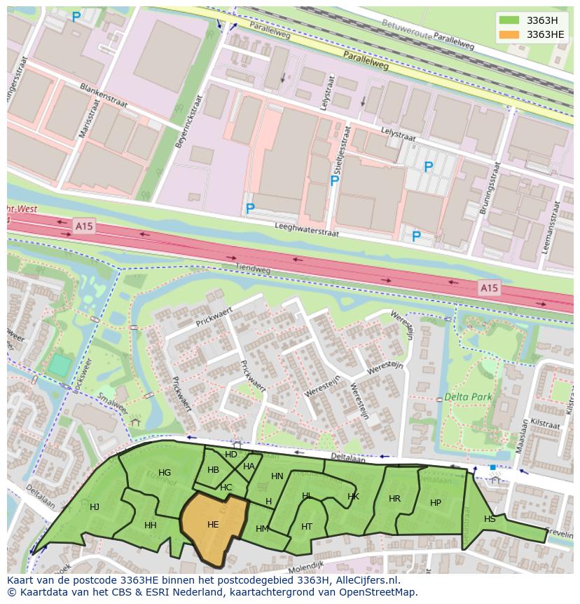 Afbeelding van het postcodegebied 3363 HE op de kaart.