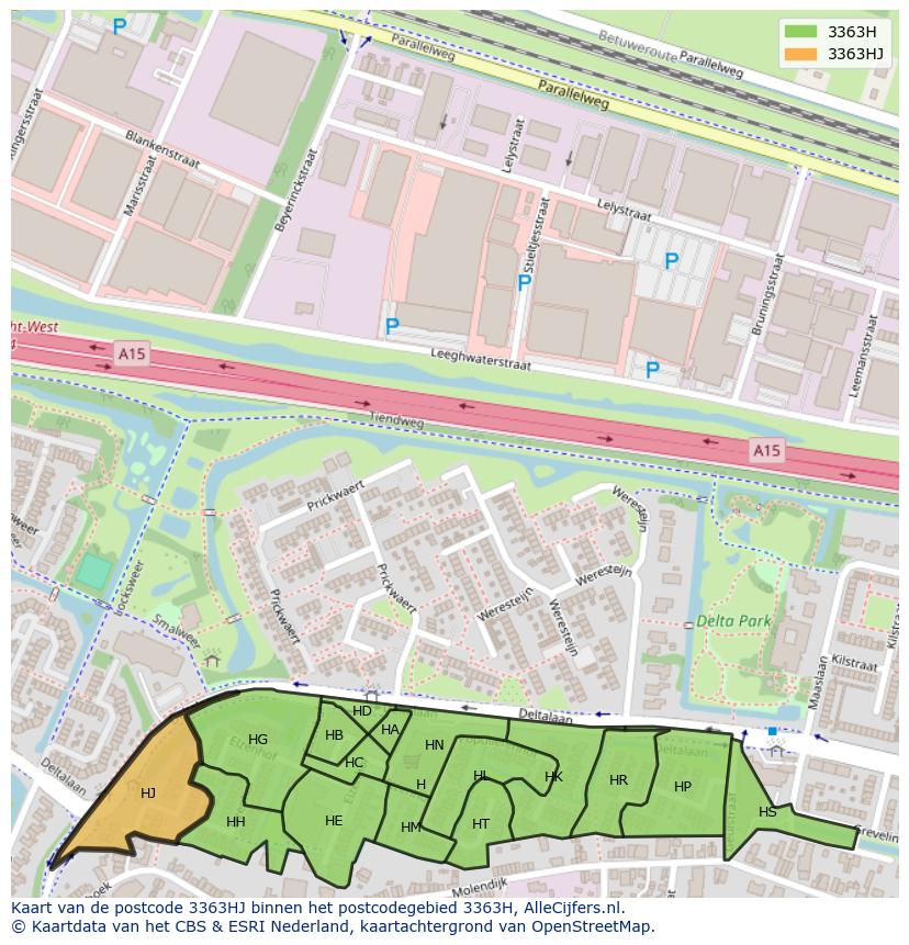 Afbeelding van het postcodegebied 3363 HJ op de kaart.