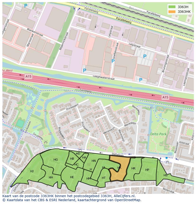 Afbeelding van het postcodegebied 3363 HK op de kaart.