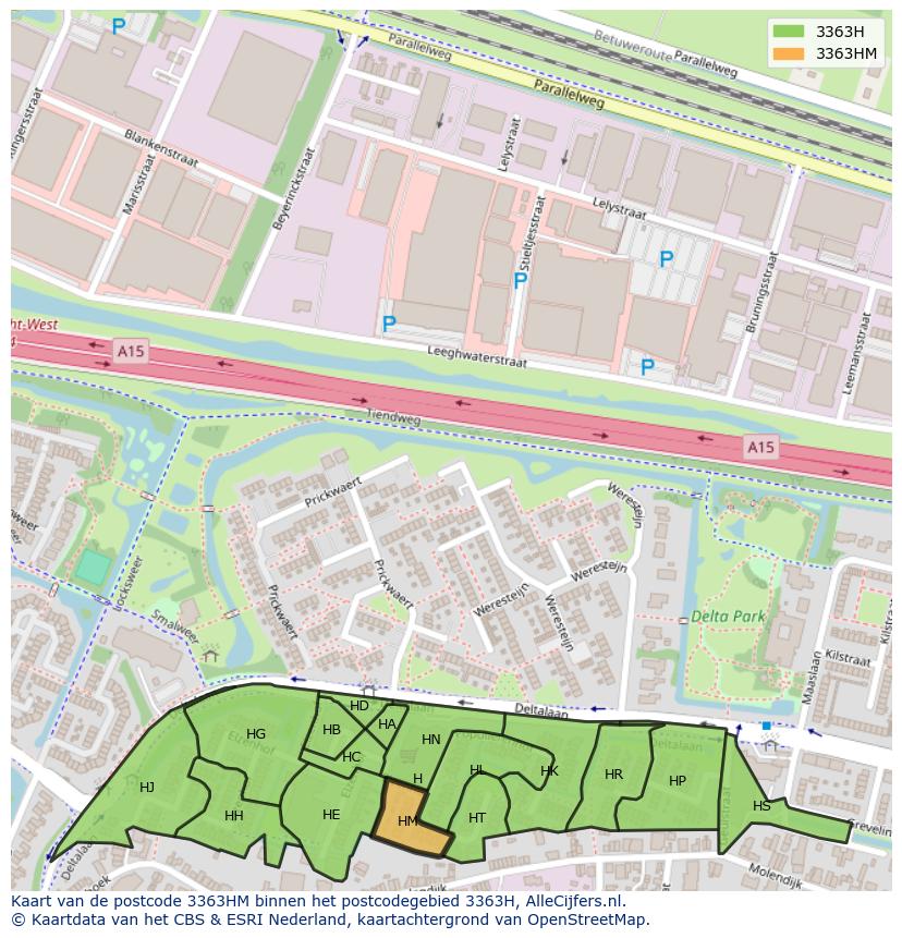 Afbeelding van het postcodegebied 3363 HM op de kaart.