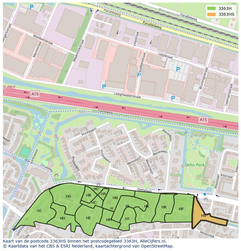 Afbeelding van het postcodegebied 3363 HS op de kaart.