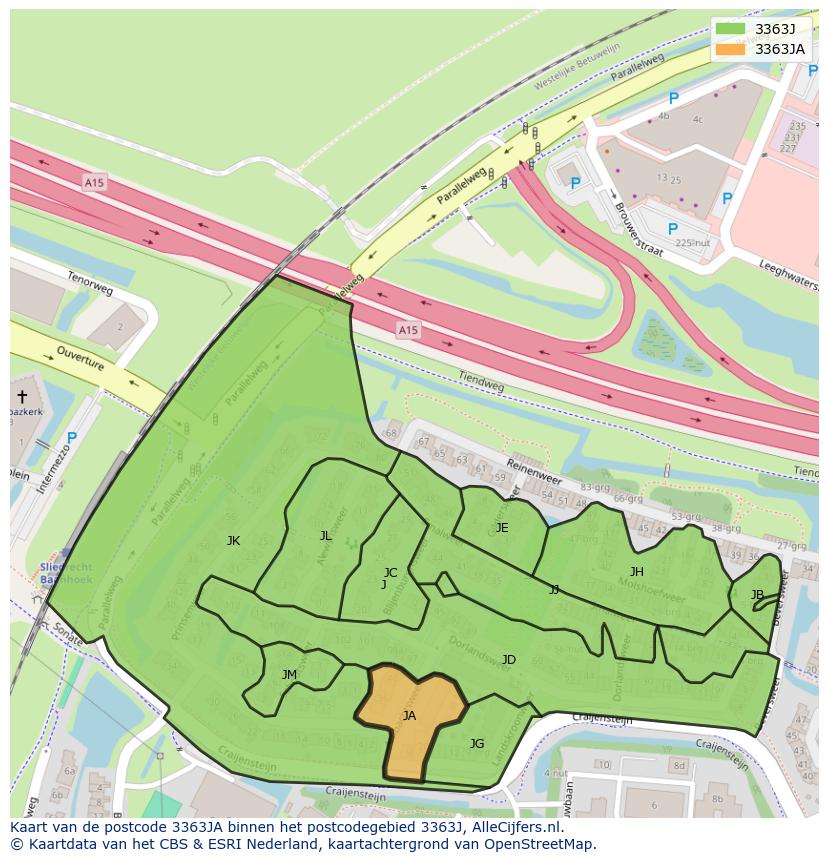 Afbeelding van het postcodegebied 3363 JA op de kaart.