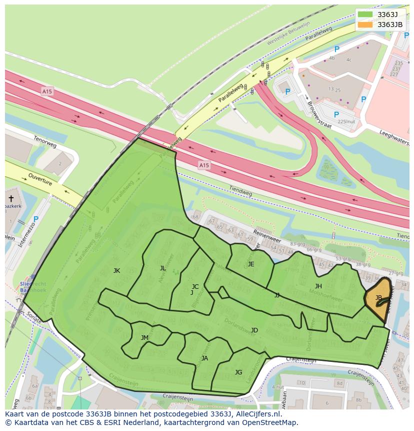 Afbeelding van het postcodegebied 3363 JB op de kaart.