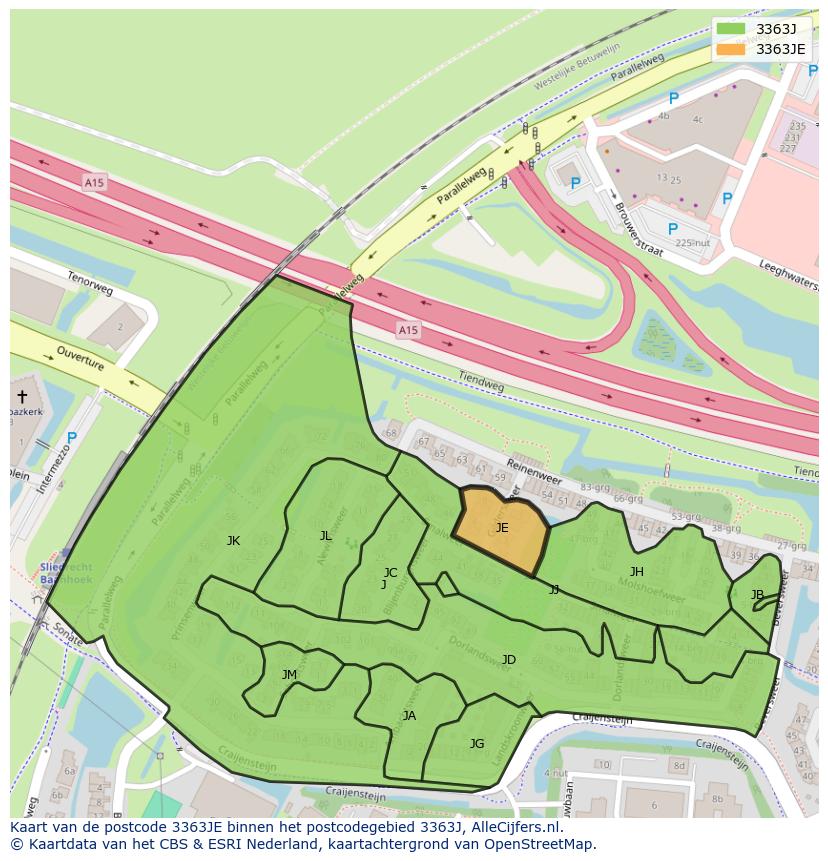 Afbeelding van het postcodegebied 3363 JE op de kaart.