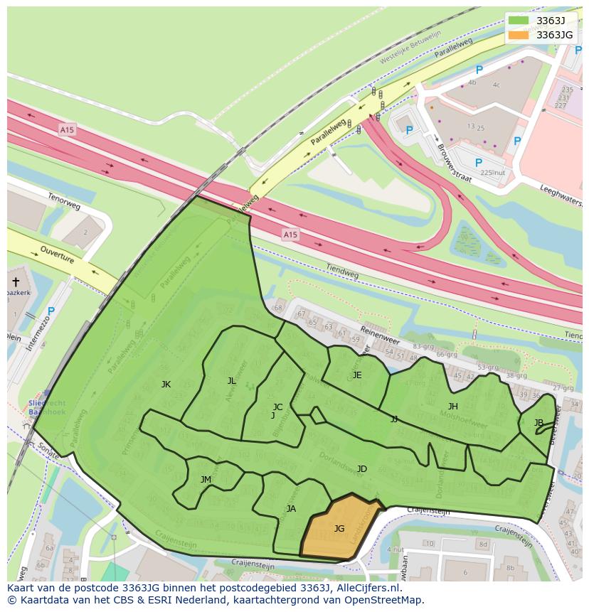 Afbeelding van het postcodegebied 3363 JG op de kaart.
