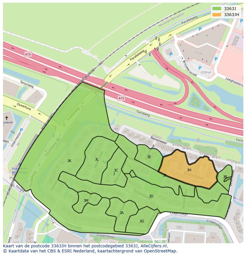 Afbeelding van het postcodegebied 3363 JH op de kaart.