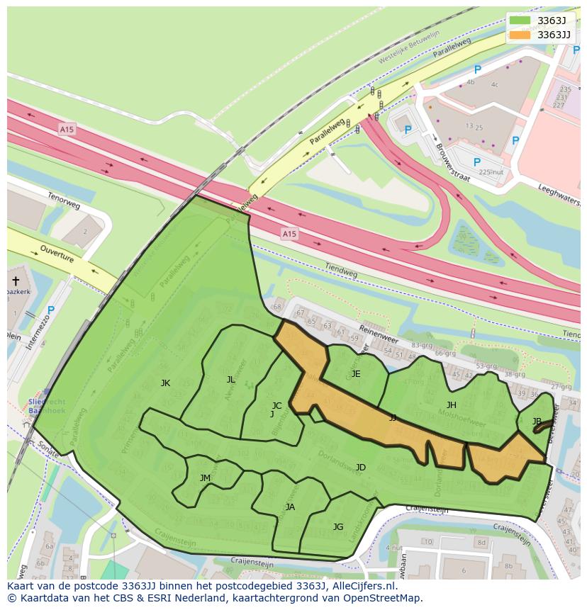 Afbeelding van het postcodegebied 3363 JJ op de kaart.