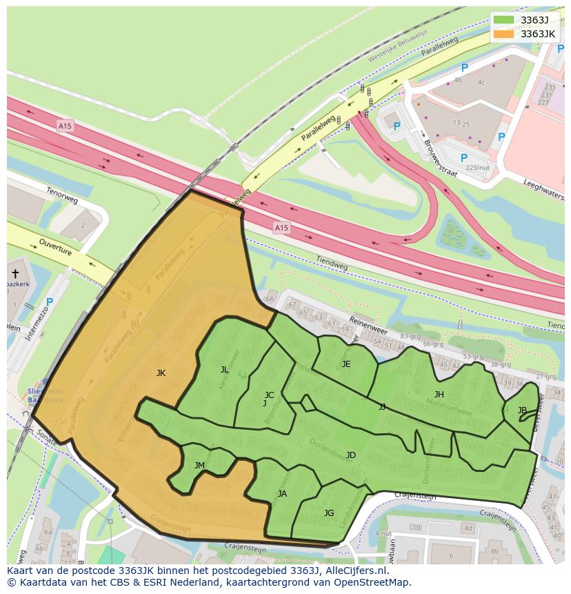 Afbeelding van het postcodegebied 3363 JK op de kaart.