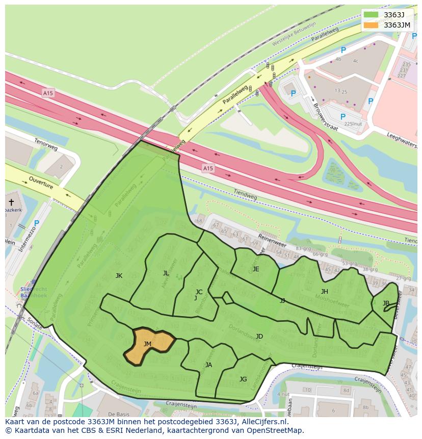 Afbeelding van het postcodegebied 3363 JM op de kaart.