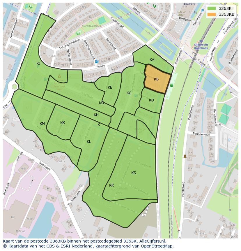 Afbeelding van het postcodegebied 3363 KB op de kaart.