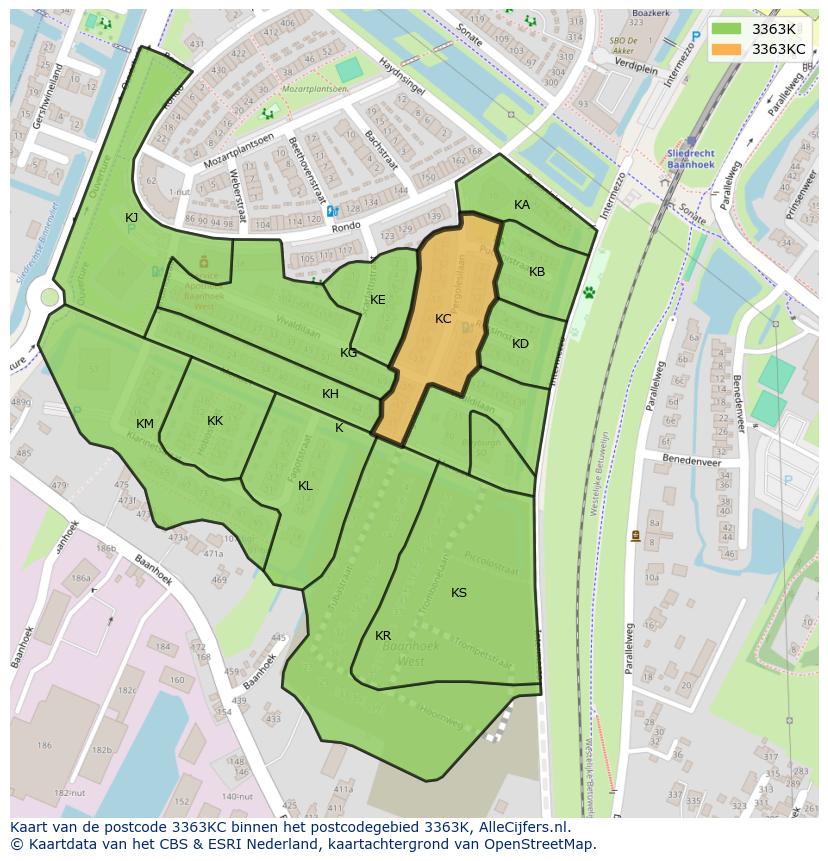 Afbeelding van het postcodegebied 3363 KC op de kaart.