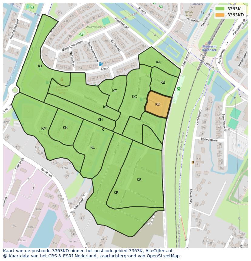 Afbeelding van het postcodegebied 3363 KD op de kaart.
