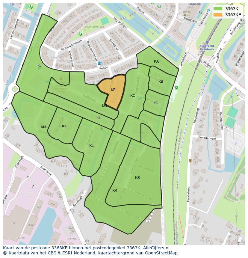 Afbeelding van het postcodegebied 3363 KE op de kaart.