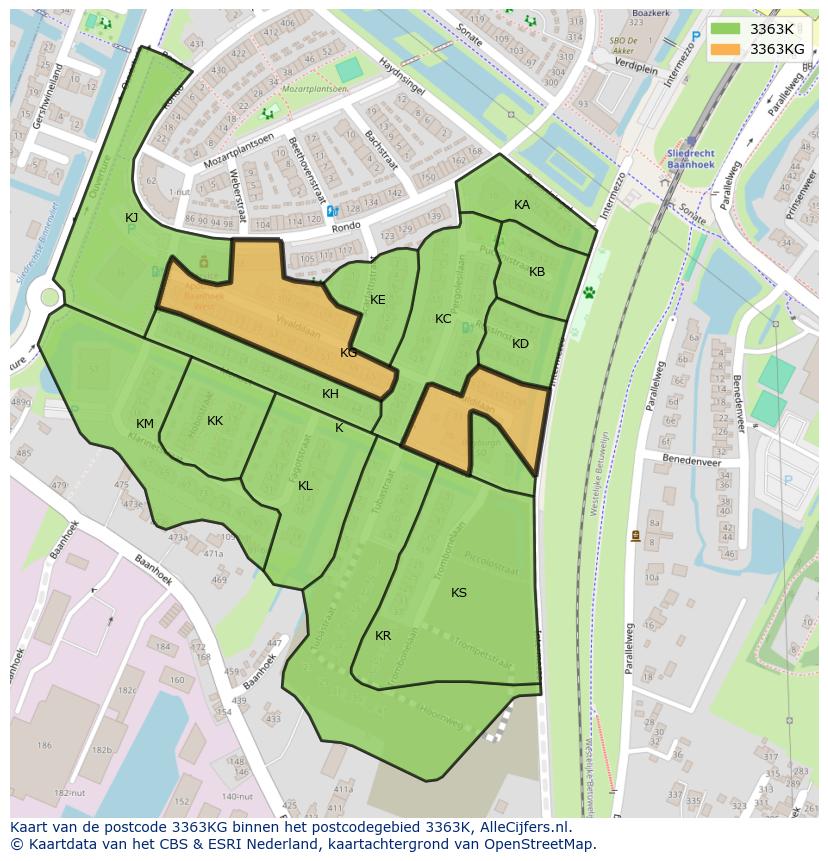 Afbeelding van het postcodegebied 3363 KG op de kaart.