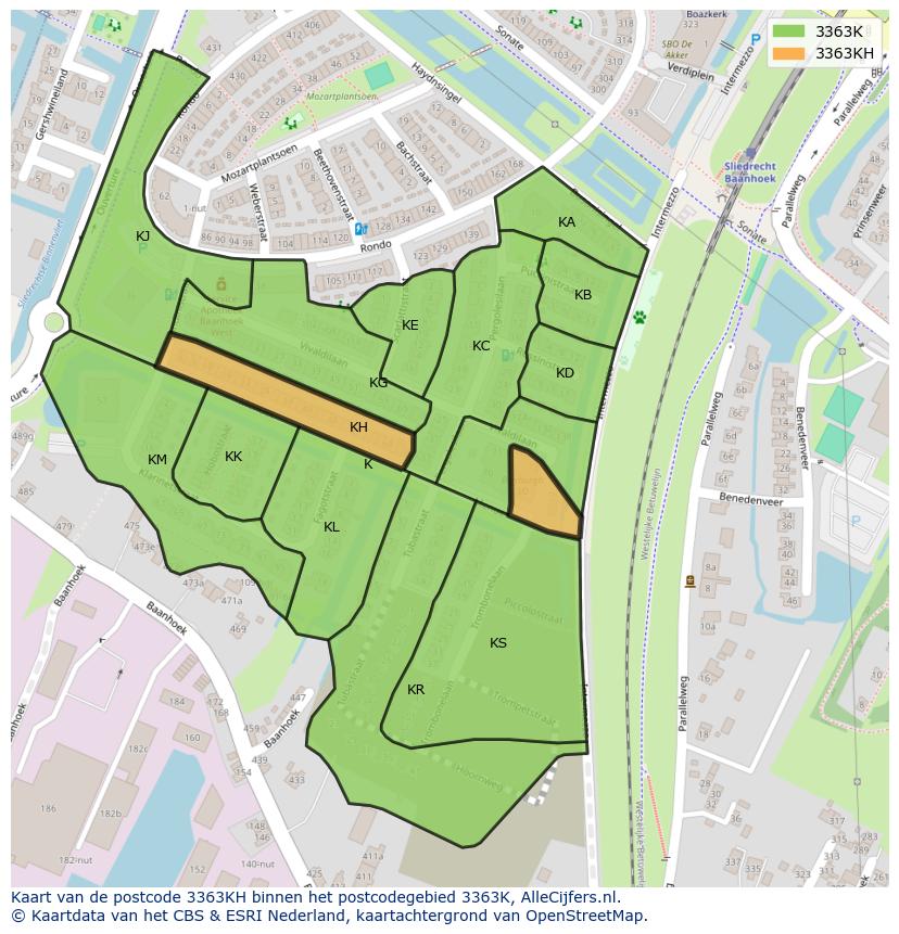 Afbeelding van het postcodegebied 3363 KH op de kaart.