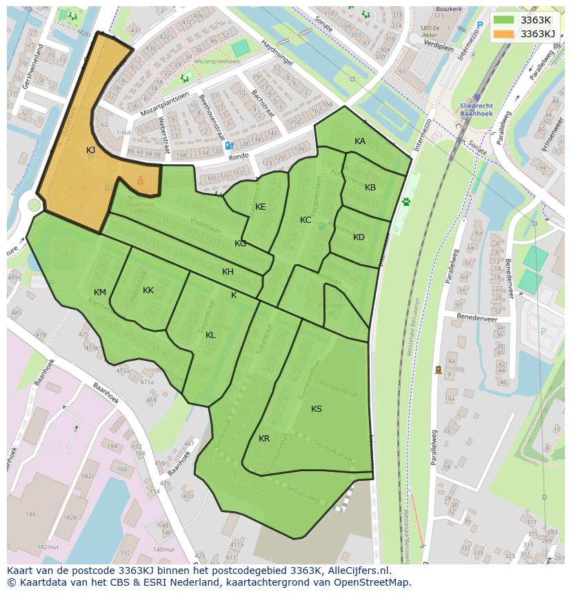 Afbeelding van het postcodegebied 3363 KJ op de kaart.