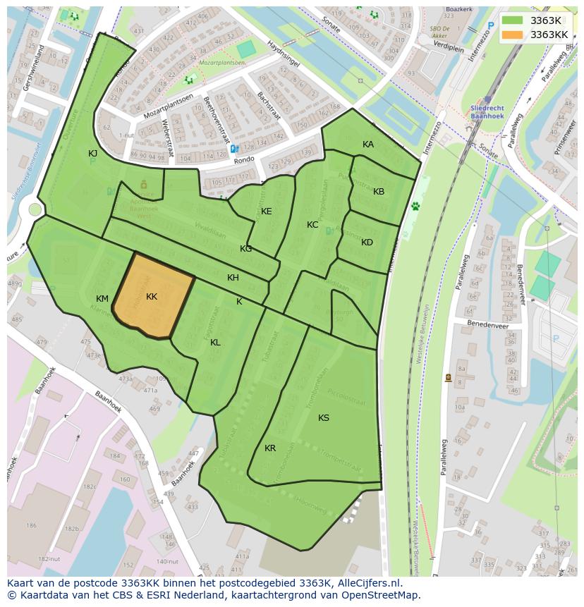 Afbeelding van het postcodegebied 3363 KK op de kaart.