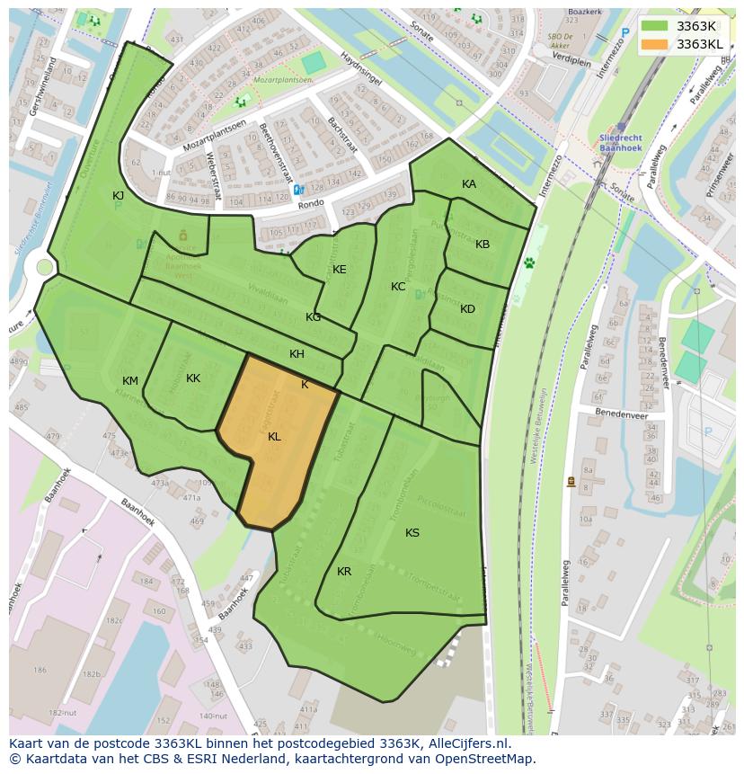 Afbeelding van het postcodegebied 3363 KL op de kaart.