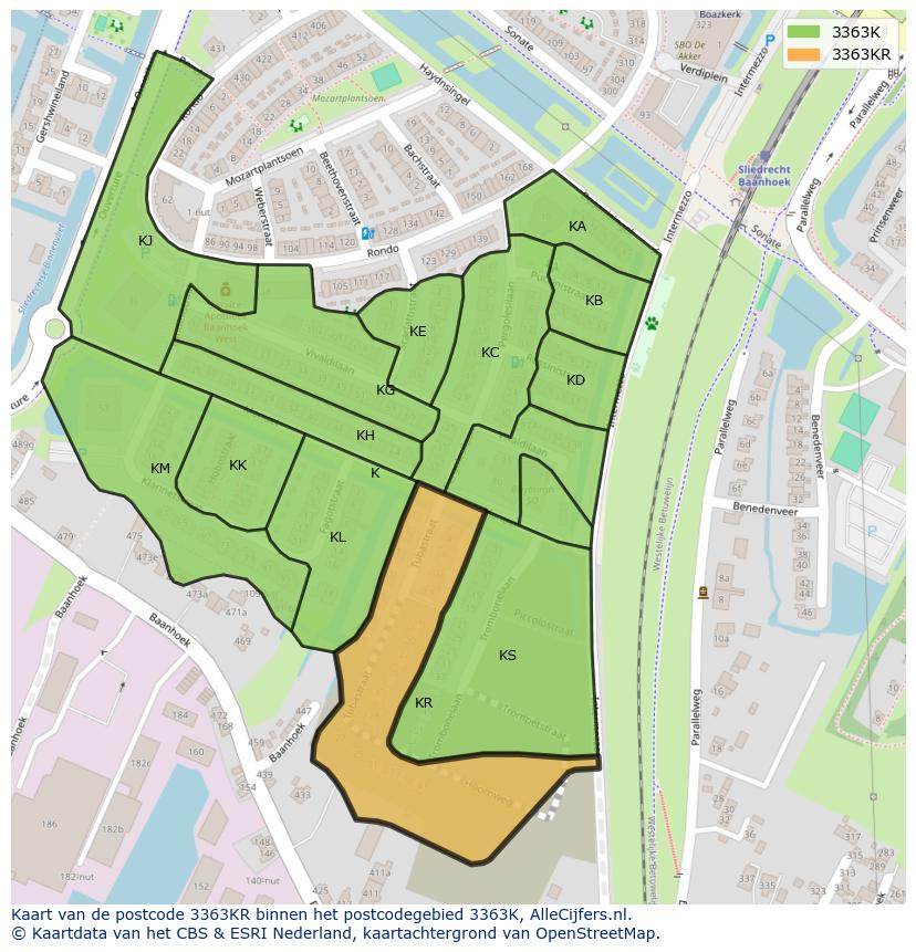 Afbeelding van het postcodegebied 3363 KR op de kaart.